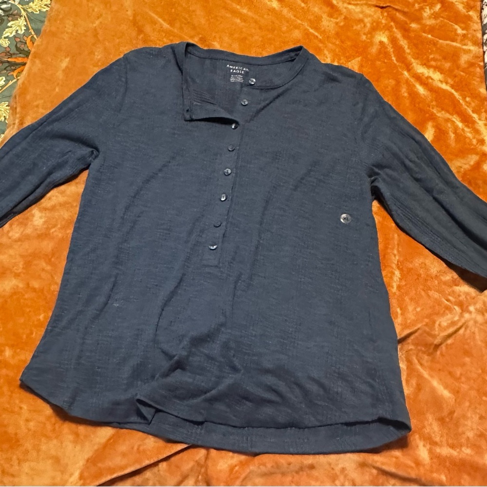 American Eagle Outfitters Dark Blue Button-Down Shirt